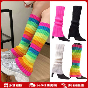 Women Halloween 80s Neon Colored Knit Leg Warmers Ribbed Bright Footless Socks Punk Black Knee High Gothic Hip-hop Rock Sock Womens Fashion Warm Leg Set Adult And Youth 80s Ribbed Knitted Socks Suitable For Party Sports And Leisure Socks
