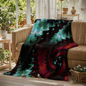 BILIBILI | Fractal Spiral Red Cyan Flannel Blanket Perfect for Sofa Office Bed Travel Sleep Read Relax Camping Four Season Use