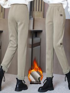 Thickened Fleece Casual Pants High Waist Warm Long Trousers Loose Slimming Autumn Winter New Style Womens Fashionable Pants
