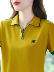 Womens Sporty Short Sleeve T-Shirt Summer 2025 New Style Polo Shirt with Collar Half Sleeve Pure Color Casual Top