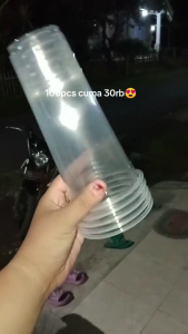 ( 1 PACK 25 PCS ) CUP GELAS PLASTIK DATAR SLIM 18 OZ FRESH ONE / GELOZ PREMIUM / TIP TOP BENING