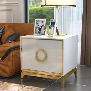 Light Luxury Bed Side Table | Piano Finish Bedside Table | Stainless Steel Gold Side Table | Export Design