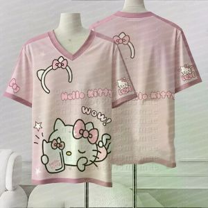 52TOYS | 2026 Womens T-shirt Hello Kitty Printed T-shirt Mens and Womens Extra Large Sports Training Childrens Parent Child T-shirt
