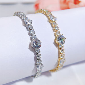 SEQUITO Trendy Ladies Wrist Jewelry White Gold Plated Full Pave Setting Round AAA CZ Zirconia Noble Bracelet Charm for Daily Party B322