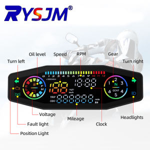 RYSJM | Universal Motorcycle LED Waterproof Digital Speedometer Tachometer with Fuel Gauge Turn Signal Indicator Multi-Function Display