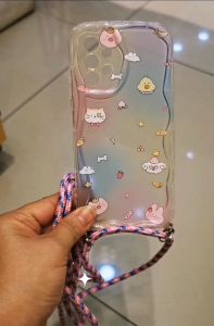 0020 VVV CASE sling Awan RENO 7Z 8Z 7 5 6 8T 4F 5F 10 REALME 10 5PRO C53 C51 C55 C17 7i  C35 OPPO A93 NARZO 10 10A 20A casing lanyard tali selempang gelombang wave gambar motif cute lucu bunny cat fish