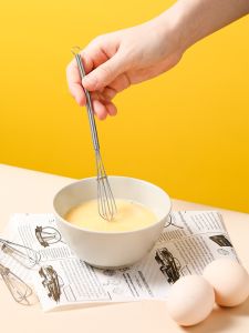 4629.Mini Egg Beater Small Portable Stainless Steel Cream Dispenser Bubbler Stirring Rod Manual Rice Wood