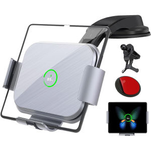 Qi Car Mount Phone Holder Wireless Charger Stand for Samsung Galaxy Z Fold 5/4/3 S24 Ultra S23 Ultra S22 5G S21 S20 Note 20 10 iPhone 15 14 13 11 12 Pro Max Google Pixel 8 Pro 6a 6 Pro 7 7a XIAOMi Vivo X Fold2 Fast Charging