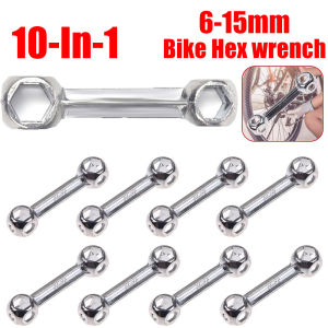 ประแจซ่อมจักรยานอเนกประสงค์10-In-1 2ชิ้นสายคล้องกระดูกแบบพกพา10รูหกเหลี่ยม6-15มม. อุปกรณ์เสริมสำหรับจักรยานกลางแจ้ง