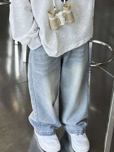 Light Blue Faded Jeans Straight Leg Loose Fit Childrens Jeans Spring Summer Style Baby Long Pants Boys Casual Trousers