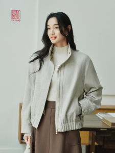 EP YAYING High-End Series Barn Style Waterproof Woolen Short Coat Flip Collar Regular Sleeve Length Pure Color Commute Style