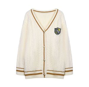 เสื้อคาร์ดิแกนถักแบบหลวมๆ สำหรับผู้หญิง ทรงหลวมๆ สไตล์นักศึกษา ร่วมงานกับ Harry Potter เสื้อผ้าทำงาน ผ้าฝ้ายผสมโพลีเอสเตอร์