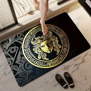 VIKAMA Greek Medusa Textured Diatomite Bath Mat Rustic Rug for Bathroom Shower Kitchen and Living Room Home Decor