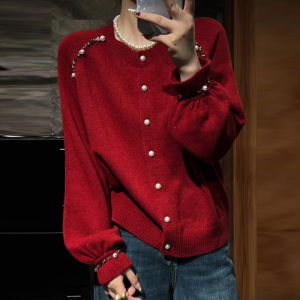 UYFY | Red Heavy Embroidery Big Size Slimming Knitted Cardigan