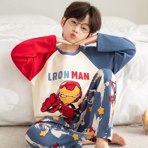 Childrens Pure Cotton Long Sleeve Sleepwear Cartoon Iron Man Home Clothes for Boys Spring Autumn Season Comfortable Soft