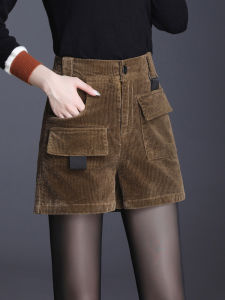 High Waist Corduroy Work Pants Shorts Womens Loose Wide Leg Outerwear Fleece Cotton Polyester Blend Autumn Winter New Style
