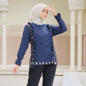 ILKABATIK Oline Series Blouse Baju Batik Atasan Wanita Resleting Batik Kerja Kantor Seragam