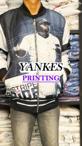 HAPPY Jaket Bomber Varsity Yankees Pria Wanita Full Printing Oversize