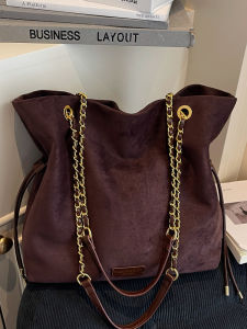 Elegant Suede Tote Bag Womens Fashionable Commuter Chain Shoulder Bag Underarm New Style for Autumn Winter Online Exclusive