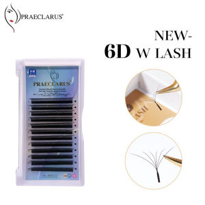 PRAECLARUS 6D W shape Eyelash Extensions Premium Volume Fans Pre-Made W shape False Lashes Thickness 0.07mm Handwoven Natural soft Mink Fur 6D Clover Lash