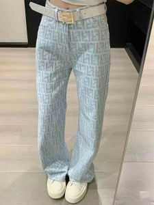 กางเกงยีนส์ทรงตรงเอวสูงสไตล์ลำลองสำหรับผู้หญิง ฤดูใบไม้ผลิและฤดูร้อน กางเกงยีนส์ทรงตรงลำลองสไตล์ลำลองที่สวมใส่สบาย