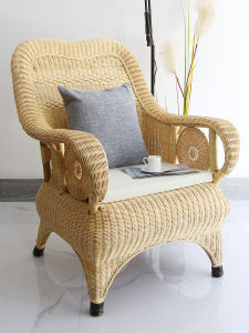 Natural Rattan Woven Couch Home Living Room Elderly Rattan Chair Casual Single High Backrest Outdoor Reception Real Rattan