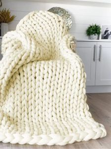 Woven Blanket Finished Knitting Blanket Quilt Coarse Yarn Nordic Style Sofa Cover Knitted Blanket Photo
