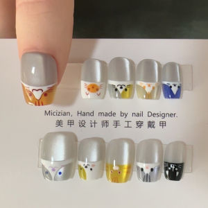 French Cat Eye Handmade Nail Art Stickers Adhesive False Nails Starry Sky Design Beauty Nail Products Wearable Nail Tips