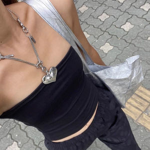 Handmade Large Heart Necklace Metal Love Pendant Unusual Design Womens Fashion Jewelry Korean Style Alloy Drop Earrings