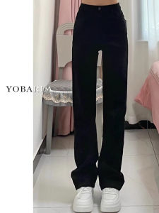 High Waist Elastic Fleece Lined Denim Jeans Womens Autumn Winter Straight Leg Pants Slimming for Pear Shaped Body Casual Cotton Stretch Denim