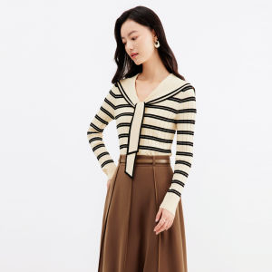 Koradior | Spliced Design V-Neck Ice Silk Knitwear