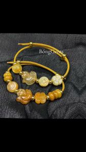 vòng tay nữ hồ ly thạch anh tóc vàng tự nhiên vip đồng điều tóc vòng xu kim tiền tóc vàng cỏ 4 lá và charm hoa sen tóc vàng vip vòng tay đá phong thủy hợp mệnh thổ mệnh kim trang sức thiết kế đủ hóa đơn thẻ bảo hành