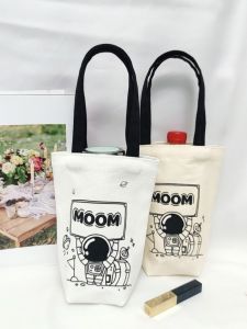 Portable Canvas Tea Milk Tea Cup Holder Handheld Insulated Mug Cover Universal Carry Bag Casual Minimalist Style Foldable Handbag