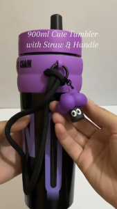 17KM 900ml Cute Large Capacity Straw Cup Outdoor Portable Straw Cup Dopamine Water Bottle With Handle