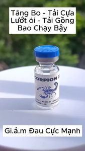 SCORPION XT thể tích 1ml Công dụng: - Tăng bo siêu khủng tải cựa tốt. - Chống sốc giảm đau giúp gà siêu lỳ đòn gây đu bám cực tốt. - Cải thiện tốc độ & sức bật. - Bố sung khoáng chất giúp cơ bắp săn chắc top max