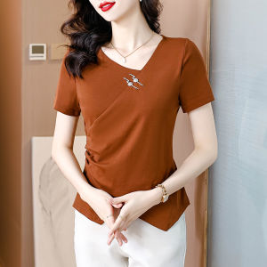 DAIXIANGFEIZI | Cotton T-Shirt Waist Shaping and Slimming V-Neck