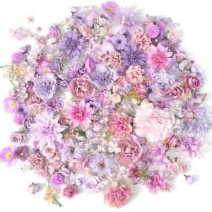 Purple Bulk Artificial Flowers Heads Silk Fake Peony Daisy Rose Flowers for Home Wedding Decoration DIY Craft Gifts Accessories