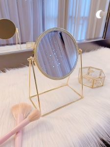 Nordic Gold Frame Makeup Round Mirror Single Sided Rotation Dressing Table Cermin Mekap Meja