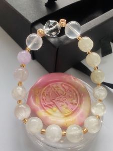 MHU-0030 绿锂辉,紫锂辉,粉晶 ,白水晶刻面,天然水晶手链 女款 孤品原创设计 crystal bracelet Handmade Gelang Tangan Perempuan