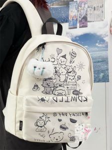 Cute Cartoon Graffiti Large Capacity School Bag for Girls Double Shoulder Backpack Campus Scene Youth Female Nylon Material