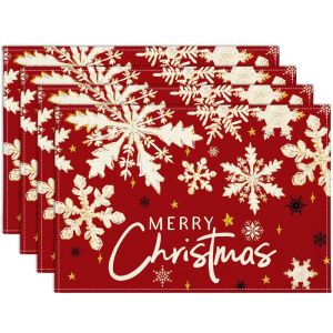 VIKAMA Red Snowflake Christmas Placemats Xmas Holiday Dining Table Home Kitchen Christmas Party Decor