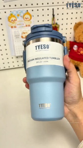 TYESO 600ml200ml Multipurpose (Black) with Handle & Straw Vacuum Insulated Stainless Steel Tumbler Flask