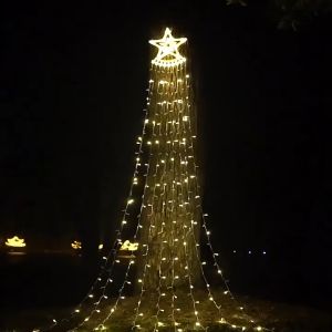 Christmas Decoration 3.5M/420 LED Color Five-pointed Star Waterfall Light Solar Charging