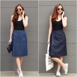 กางเกงกระโปรง4ส่วนแต่งป้ายหน้าผ้าลินินและผ้ายีนส์ฟอกแต่งกระดุม กางเกงกระโปรง4ส่วนหญิง กระโปรงกางเกงขา4ส่วน กางเกงกระโปรงแต่งป้ายหน้า กระโปรง ญ