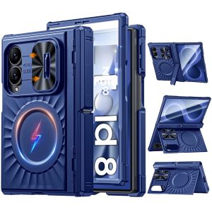 Ốp Lưng Samsung Galaxy Fold 8 Mỏng Trong Suốt Mờ Chống Sốc Kèm Miếng Dán Cường Lực Từ Tính Màu Xanh Nhạt Kiểu Ví