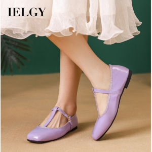 IELGY Mary Jane Shoes Square Toe Flat Sole Single Shoe 2024 New Womens Shoes T-Belt