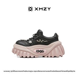 XMZY | รองเท้าส้นหนาลำลองสำหรับผู้หญิง สไตล์สเลติง รองเท้าส้นแบนแบบลำลอง ดีไซน์ทันสมัย ​​พื้นรองเท้าหนังวัวชั้นบน ส้นสูงไม่เท่ากัน