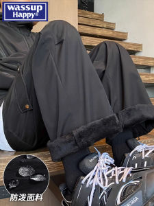 Warm Fleece Lined Outdoor Hiking Trousers for Men Youth Fashion Windproof Workwear Pants Autumn Winter Casual Loose Fit Trousers