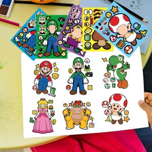 12Pcs Kartun Mario Teman Anak Anime Diy Stiker Ganti Muka Stiker Ekspresi Wajah Kartun Anak Anime Puzzle Stiker