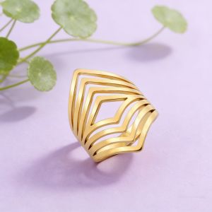 Multi layered Wide Line Womens Ring Stainless Steel Geometric Hollow Simple Wide Ring Fashion Jewelry Valentines Day Gi
